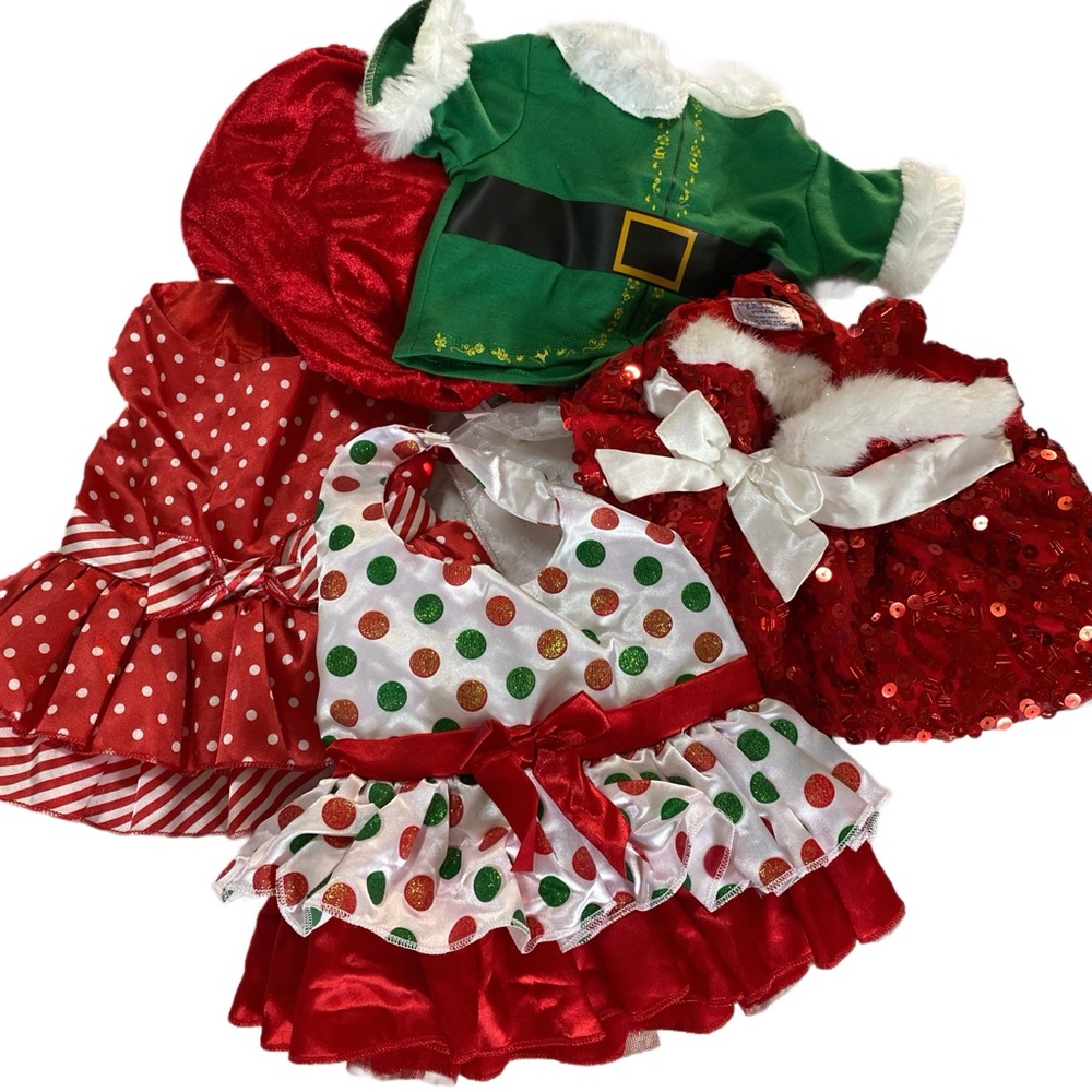 Build a Bear Workshop 3 Christmas Dresses - Elf Shirt - Ornament outfit Lot